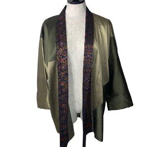 Mekong River Textiles Womens Kimono Jacket Size S Green Fair Trade Ikat Collar
